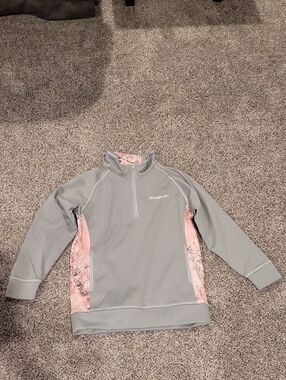 Snap-On Ladies Gray and Pink w/Floral Accent Quarter Zip Sweatshirt, Size Medium